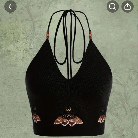 Butterfly Embroidered Spaghetti Strap crop - Picture 1 of 4